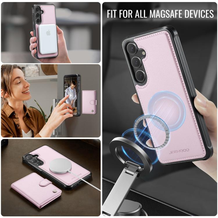 For Samsung Galaxy S23 FE 5G JEEHOOD J09 Buckle Card Bag MagSafe Magnetic Style RFID Leather Phone Case