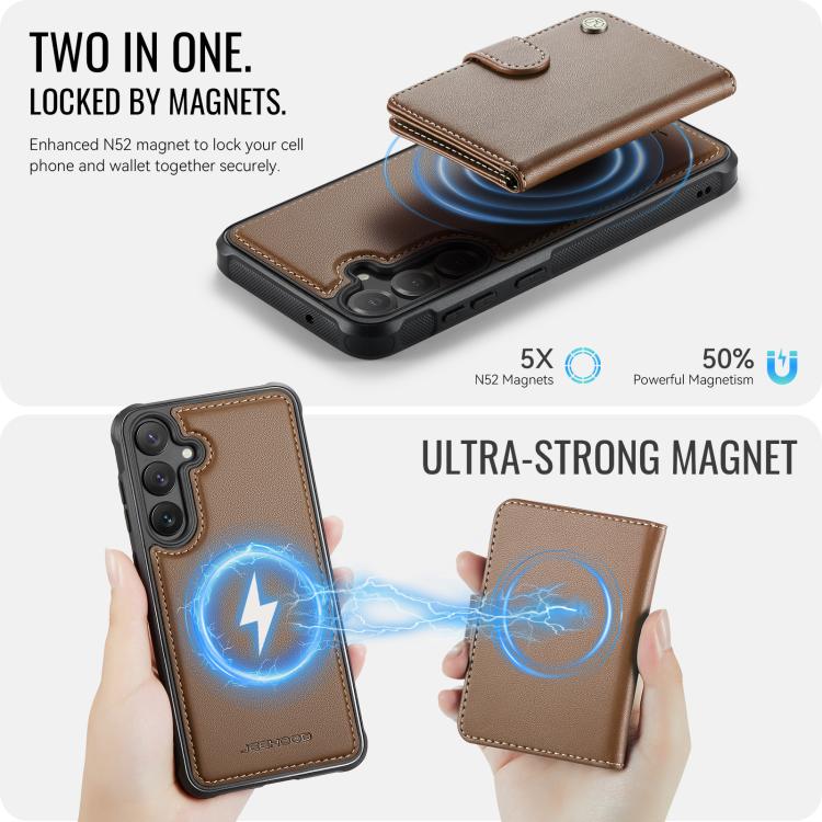 For Samsung Galaxy S23 FE 5G JEEHOOD J09 Buckle Card Bag MagSafe Magnetic Style RFID Leather Phone Case