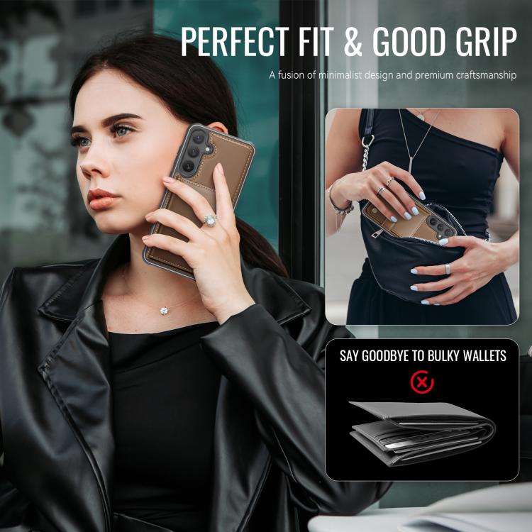 For Samsung Galaxy S23 FE 5G JEEHOOD J09 Buckle Card Bag MagSafe Magnetic Style RFID Leather Phone Case