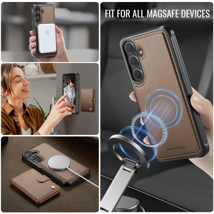 For Samsung Galaxy S23 FE 5G JEEHOOD J09 Buckle Card Bag MagSafe Magnetic Style RFID Leather Phone Case