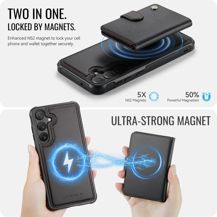 For Samsung Galaxy S23 FE 5G JEEHOOD J09 Buckle Card Bag MagSafe Magnetic Style RFID Leather Phone Case