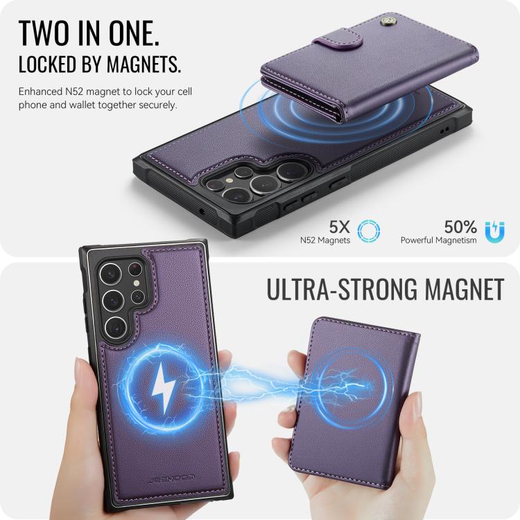 For Samsung Galaxy S22 Ultra 5G JEEHOOD J09 Buckle Card Bag MagSafe Magnetic Style RFID Leather Phone Case