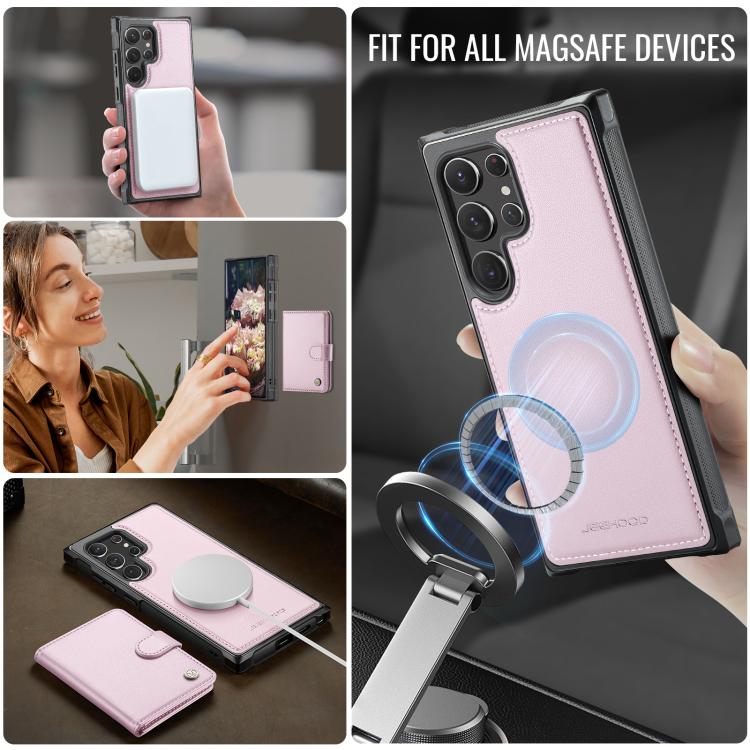 For Samsung Galaxy S22 Ultra 5G JEEHOOD J09 Buckle Card Bag MagSafe Magnetic Style RFID Leather Phone Case