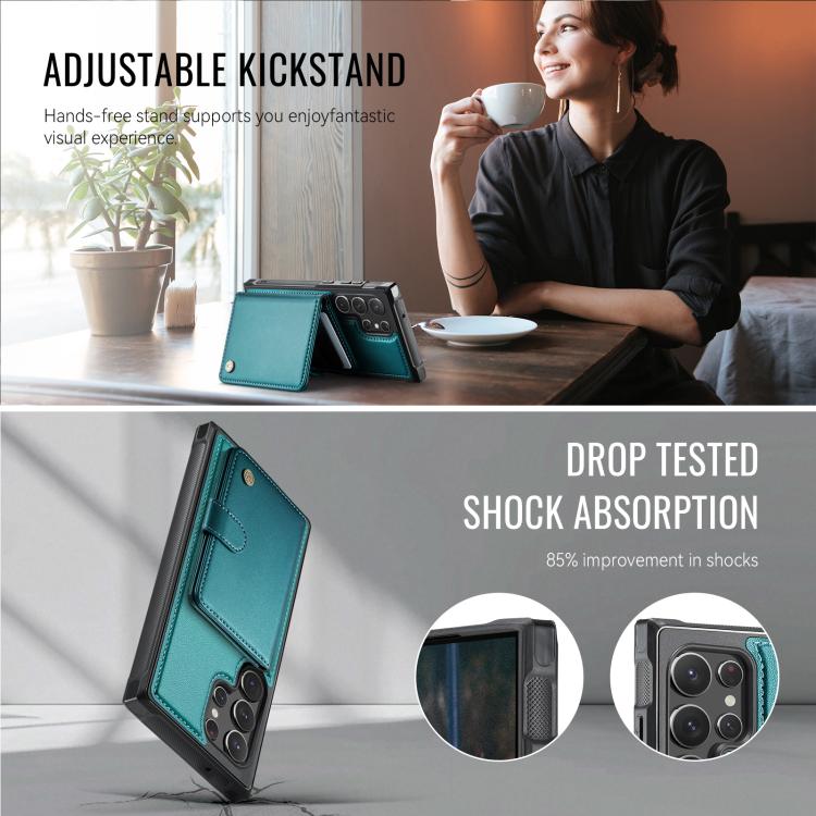 For Samsung Galaxy S22 Ultra 5G JEEHOOD J09 Buckle Card Bag MagSafe Magnetic Style RFID Leather Phone Case
