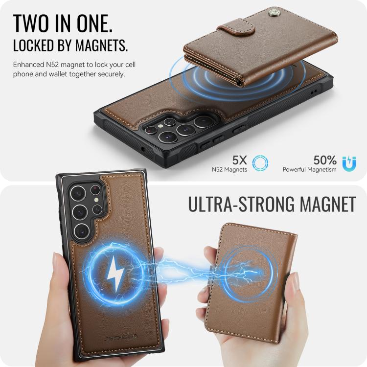 For Samsung Galaxy S22 Ultra 5G JEEHOOD J09 Buckle Card Bag MagSafe Magnetic Style RFID Leather Phone Case