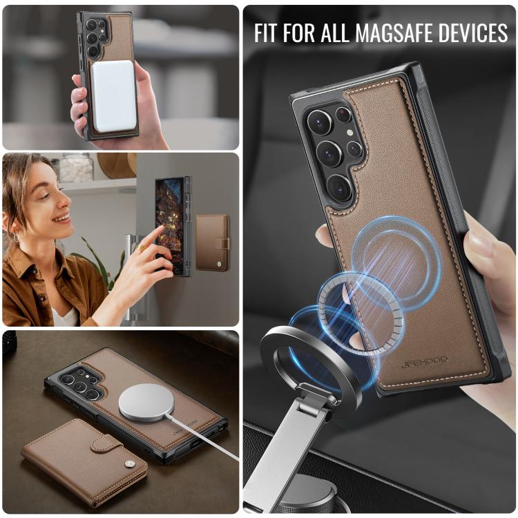 For Samsung Galaxy S22 Ultra 5G JEEHOOD J09 Buckle Card Bag MagSafe Magnetic Style RFID Leather Phone Case