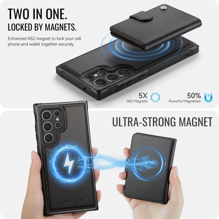 For Samsung Galaxy S22 Ultra 5G JEEHOOD J09 Buckle Card Bag MagSafe Magnetic Style RFID Leather Phone Case