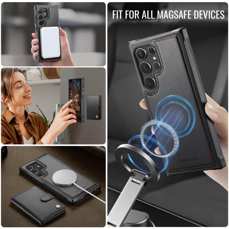 For Samsung Galaxy S22 Ultra 5G JEEHOOD J09 Buckle Card Bag MagSafe Magnetic Style RFID Leather Phone Case