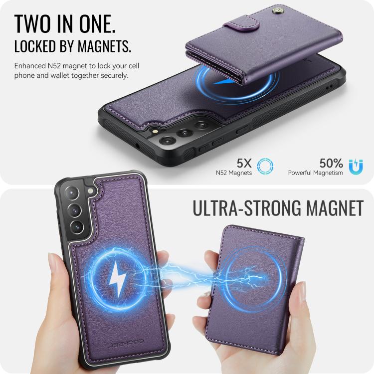 For Samsung Galaxy S22+ 5G JEEHOOD J09 Buckle Card Bag MagSafe Magnetic Style RFID Leather Phone Case