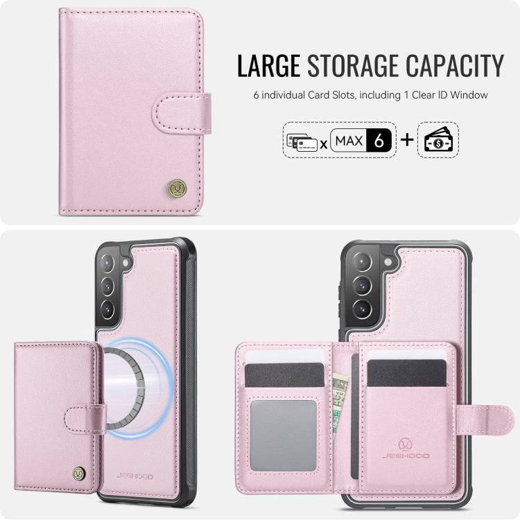 For Samsung Galaxy S22+ 5G JEEHOOD J09 Buckle Card Bag MagSafe Magnetic Style RFID Leather Phone Case