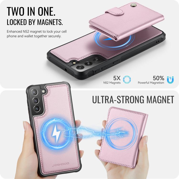 For Samsung Galaxy S22+ 5G JEEHOOD J09 Buckle Card Bag MagSafe Magnetic Style RFID Leather Phone Case