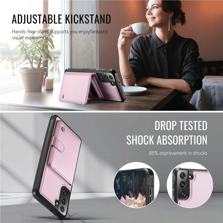 For Samsung Galaxy S22+ 5G JEEHOOD J09 Buckle Card Bag MagSafe Magnetic Style RFID Leather Phone Case