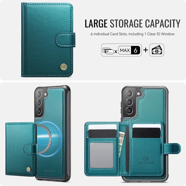 For Samsung Galaxy S22+ 5G JEEHOOD J09 Buckle Card Bag MagSafe Magnetic Style RFID Leather Phone Case