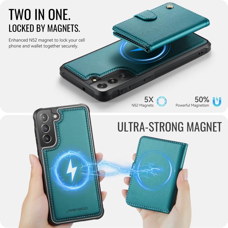 For Samsung Galaxy S22+ 5G JEEHOOD J09 Buckle Card Bag MagSafe Magnetic Style RFID Leather Phone Case