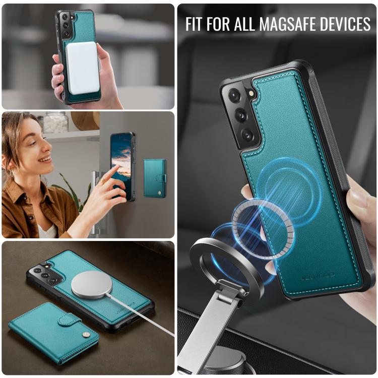 For Samsung Galaxy S22+ 5G JEEHOOD J09 Buckle Card Bag MagSafe Magnetic Style RFID Leather Phone Case