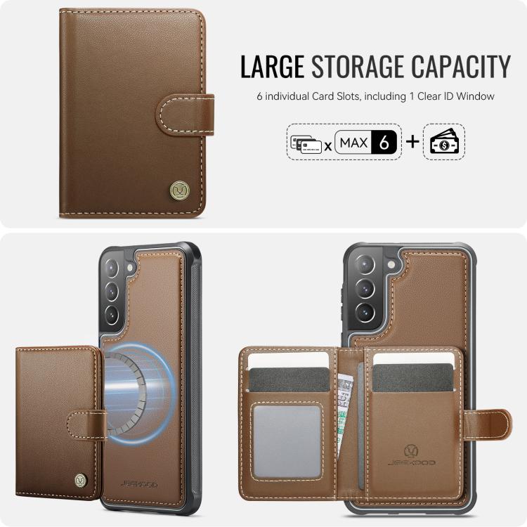 For Samsung Galaxy S22+ 5G JEEHOOD J09 Buckle Card Bag MagSafe Magnetic Style RFID Leather Phone Case