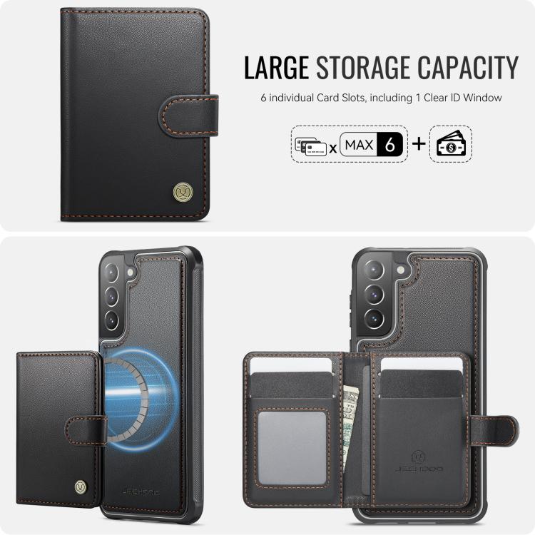 For Samsung Galaxy S22+ 5G JEEHOOD J09 Buckle Card Bag MagSafe Magnetic Style RFID Leather Phone Case