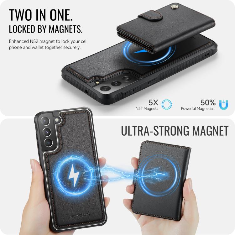 For Samsung Galaxy S22+ 5G JEEHOOD J09 Buckle Card Bag MagSafe Magnetic Style RFID Leather Phone Case