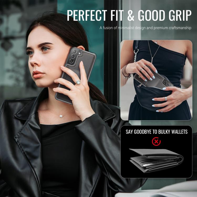 For Samsung Galaxy S22+ 5G JEEHOOD J09 Buckle Card Bag MagSafe Magnetic Style RFID Leather Phone Case