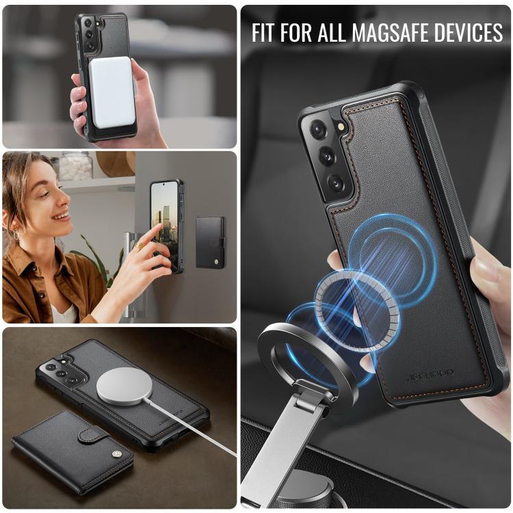 For Samsung Galaxy S22+ 5G JEEHOOD J09 Buckle Card Bag MagSafe Magnetic Style RFID Leather Phone Case