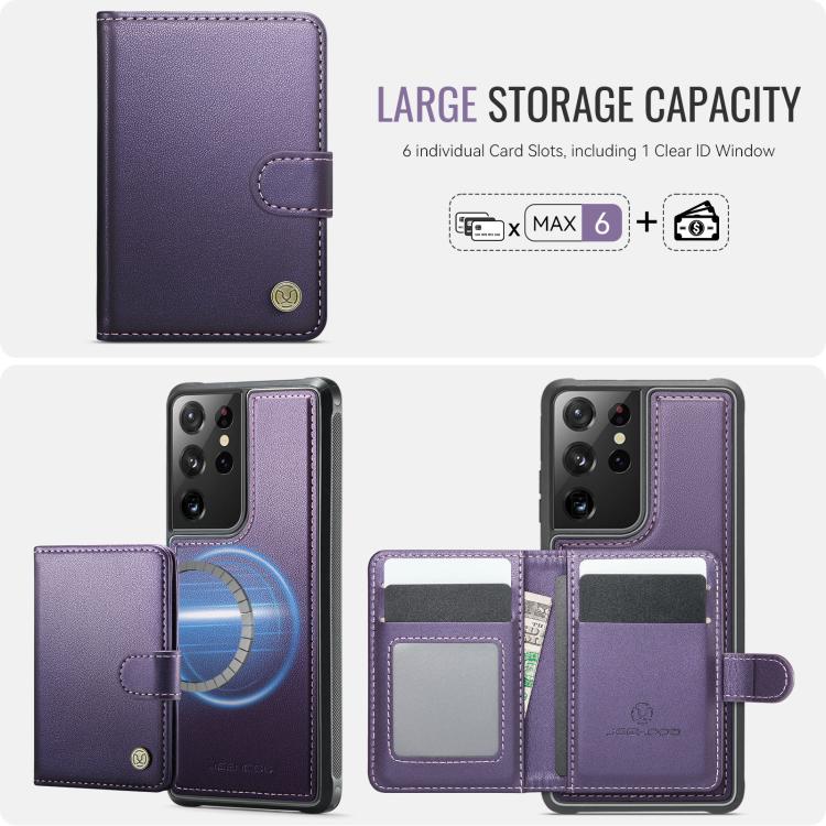 For Samsung Galaxy S21 Ultra 5G JEEHOOD J09 Buckle Card Bag MagSafe Magnetic Style RFID Leather Phone Case