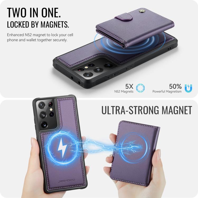 For Samsung Galaxy S21 Ultra 5G JEEHOOD J09 Buckle Card Bag MagSafe Magnetic Style RFID Leather Phone Case