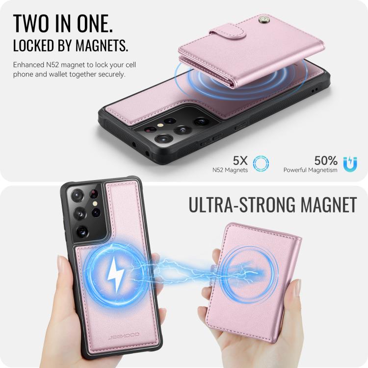 For Samsung Galaxy S21 Ultra 5G JEEHOOD J09 Buckle Card Bag MagSafe Magnetic Style RFID Leather Phone Case