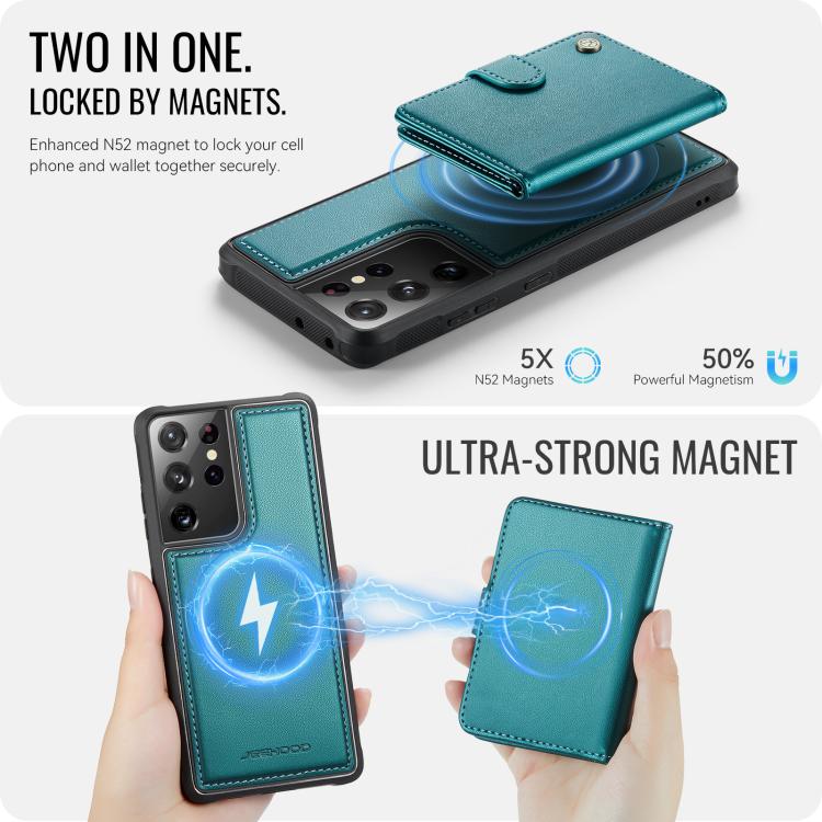 For Samsung Galaxy S21 Ultra 5G JEEHOOD J09 Buckle Card Bag MagSafe Magnetic Style RFID Leather Phone Case