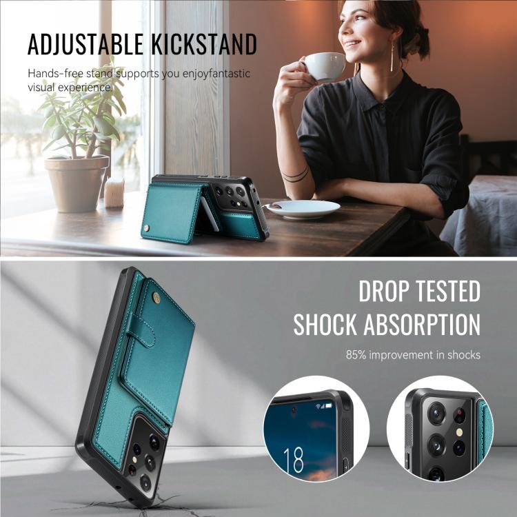 For Samsung Galaxy S21 Ultra 5G JEEHOOD J09 Buckle Card Bag MagSafe Magnetic Style RFID Leather Phone Case