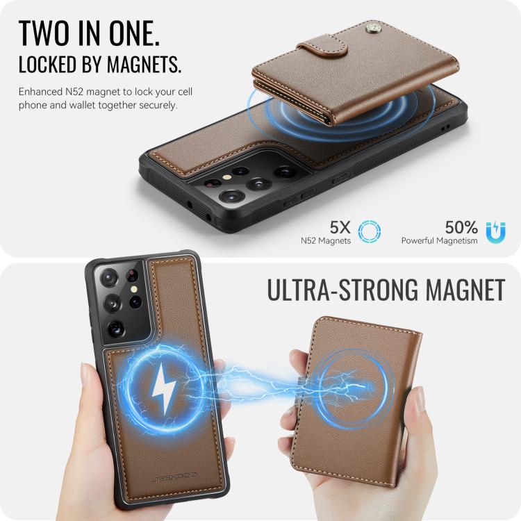 For Samsung Galaxy S21 Ultra 5G JEEHOOD J09 Buckle Card Bag MagSafe Magnetic Style RFID Leather Phone Case