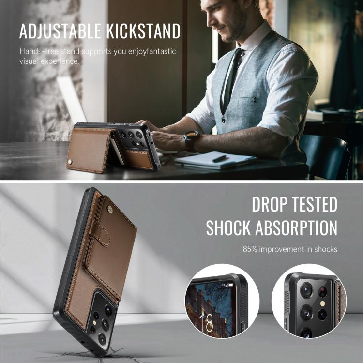 For Samsung Galaxy S21 Ultra 5G JEEHOOD J09 Buckle Card Bag MagSafe Magnetic Style RFID Leather Phone Case