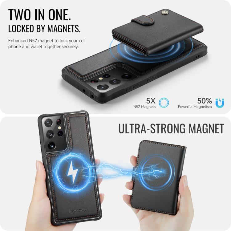 For Samsung Galaxy S21 Ultra 5G JEEHOOD J09 Buckle Card Bag MagSafe Magnetic Style RFID Leather Phone Case