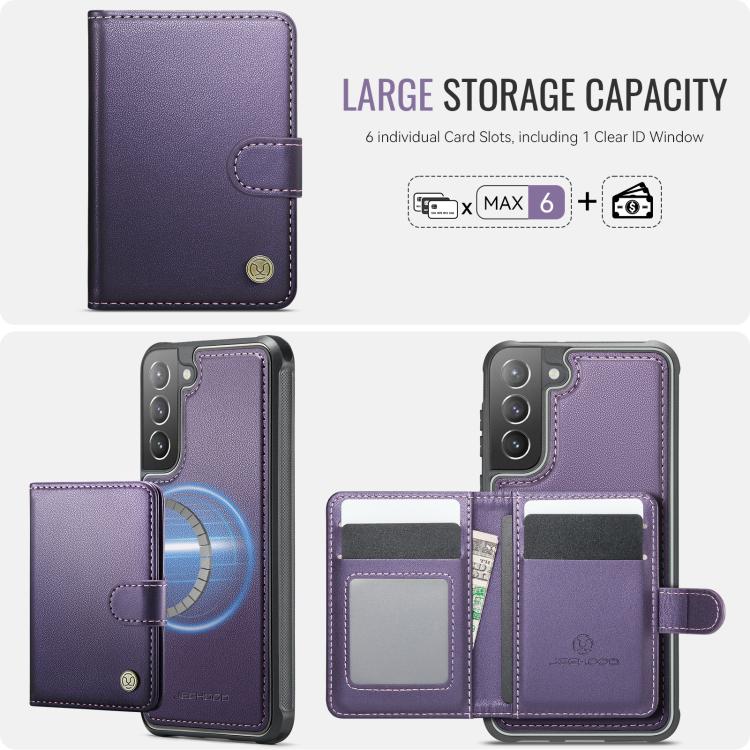 For Samsung Galaxy S21 5G JEEHOOD J09 Buckle Card Bag MagSafe Magnetic Style RFID Leather Phone Case