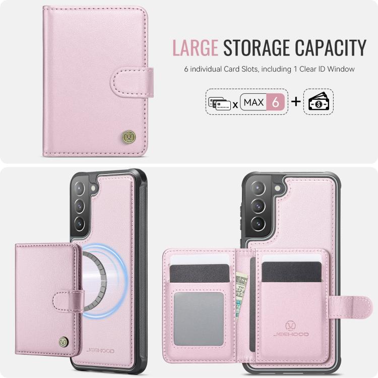 For Samsung Galaxy S21 5G JEEHOOD J09 Buckle Card Bag MagSafe Magnetic Style RFID Leather Phone Case