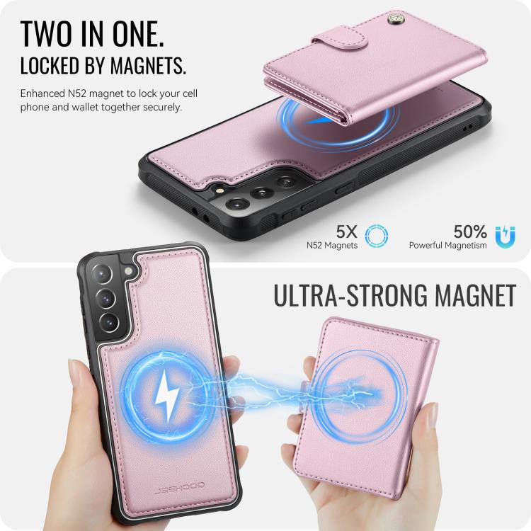 For Samsung Galaxy S21 5G JEEHOOD J09 Buckle Card Bag MagSafe Magnetic Style RFID Leather Phone Case
