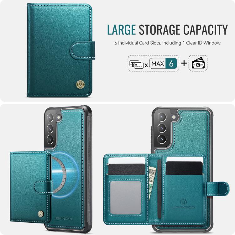 For Samsung Galaxy S21 5G JEEHOOD J09 Buckle Card Bag MagSafe Magnetic Style RFID Leather Phone Case