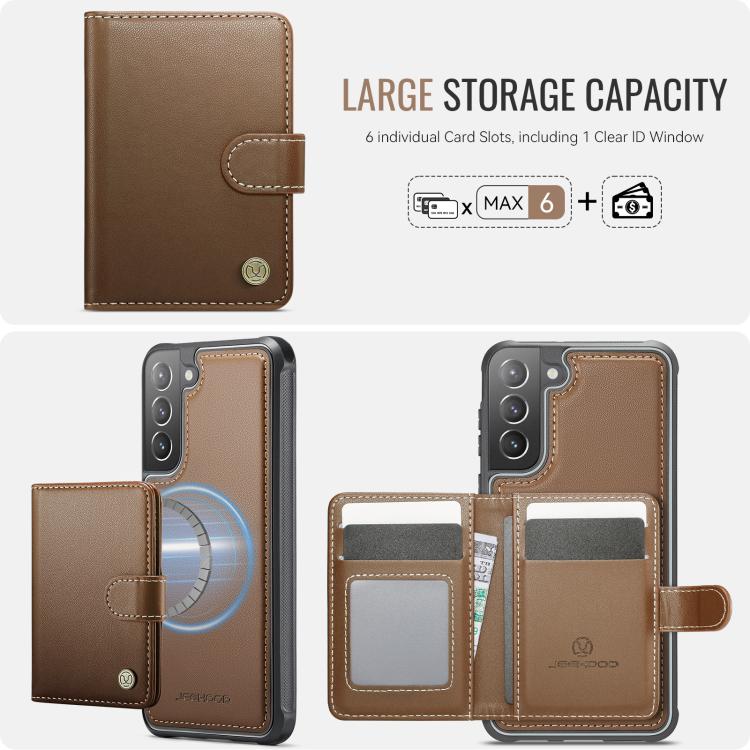 For Samsung Galaxy S21 5G JEEHOOD J09 Buckle Card Bag MagSafe Magnetic Style RFID Leather Phone Case