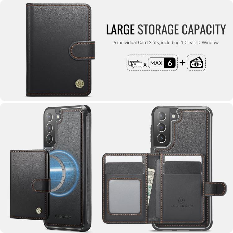 For Samsung Galaxy S21 5G JEEHOOD J09 Buckle Card Bag MagSafe Magnetic Style RFID Leather Phone Case