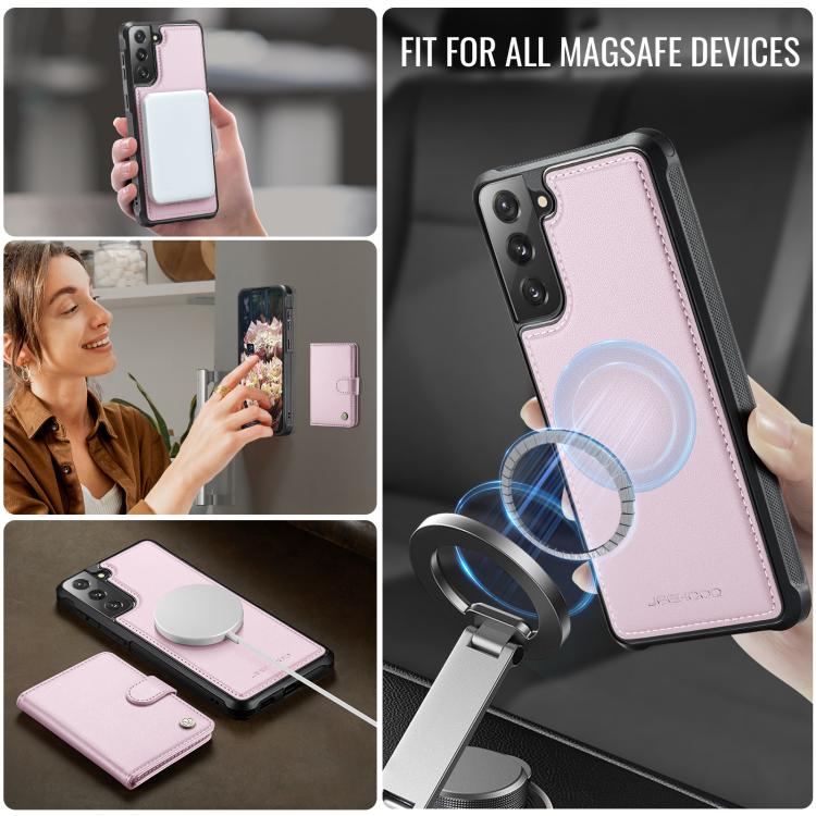 For Samsung Galaxy S21 FE 5G JEEHOOD J09 Buckle Card Bag MagSafe Magnetic Style RFID Leather Phone Case