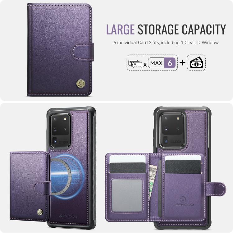 For Samsung Galaxy S20 Ultra 5G JEEHOOD J09 Buckle Card Bag MagSafe Magnetic Style RFID Leather Phone Case