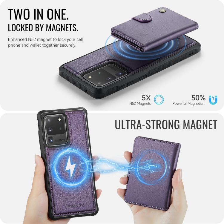 For Samsung Galaxy S20 Ultra 5G JEEHOOD J09 Buckle Card Bag MagSafe Magnetic Style RFID Leather Phone Case