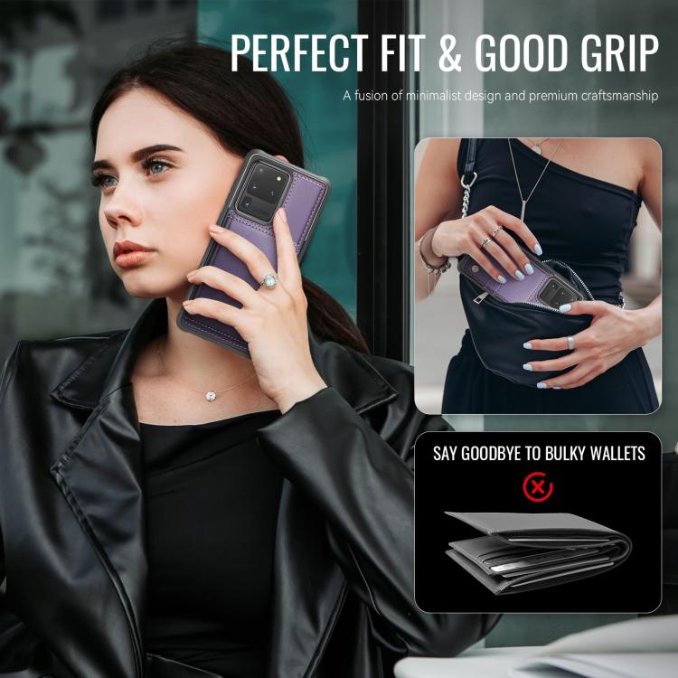 For Samsung Galaxy S20 Ultra 5G JEEHOOD J09 Buckle Card Bag MagSafe Magnetic Style RFID Leather Phone Case