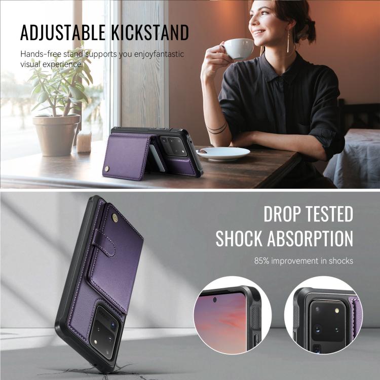 For Samsung Galaxy S20 Ultra 5G JEEHOOD J09 Buckle Card Bag MagSafe Magnetic Style RFID Leather Phone Case