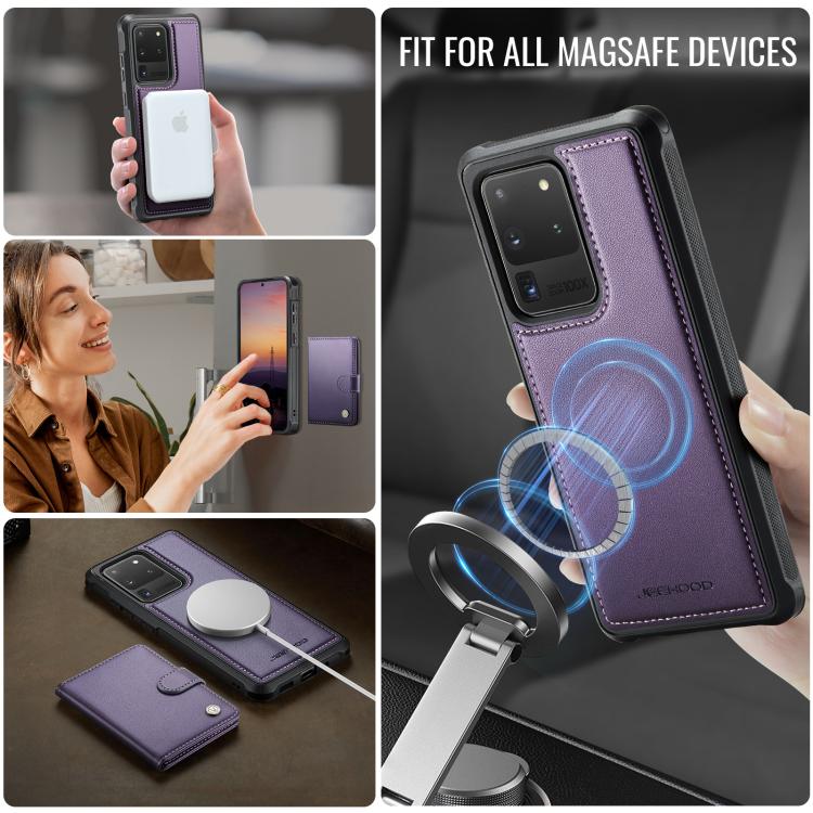 For Samsung Galaxy S20 Ultra 5G JEEHOOD J09 Buckle Card Bag MagSafe Magnetic Style RFID Leather Phone Case