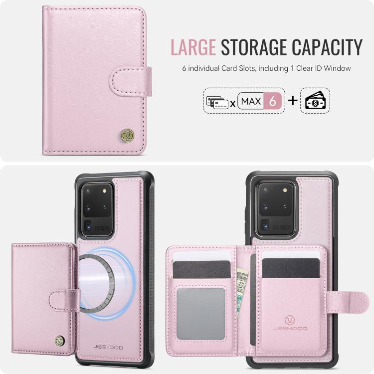 For Samsung Galaxy S20 Ultra 5G JEEHOOD J09 Buckle Card Bag MagSafe Magnetic Style RFID Leather Phone Case