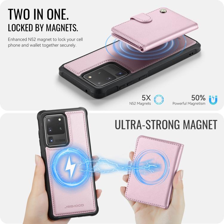 For Samsung Galaxy S20 Ultra 5G JEEHOOD J09 Buckle Card Bag MagSafe Magnetic Style RFID Leather Phone Case