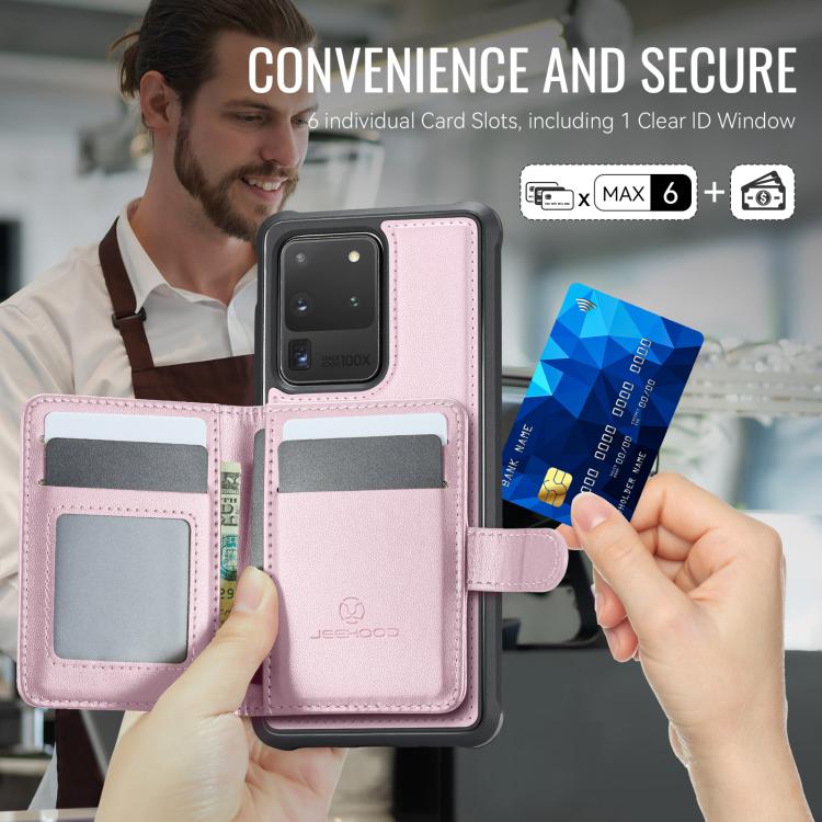 For Samsung Galaxy S20 Ultra 5G JEEHOOD J09 Buckle Card Bag MagSafe Magnetic Style RFID Leather Phone Case