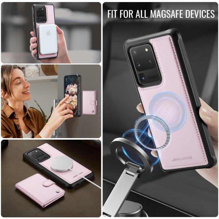 For Samsung Galaxy S20 Ultra 5G JEEHOOD J09 Buckle Card Bag MagSafe Magnetic Style RFID Leather Phone Case