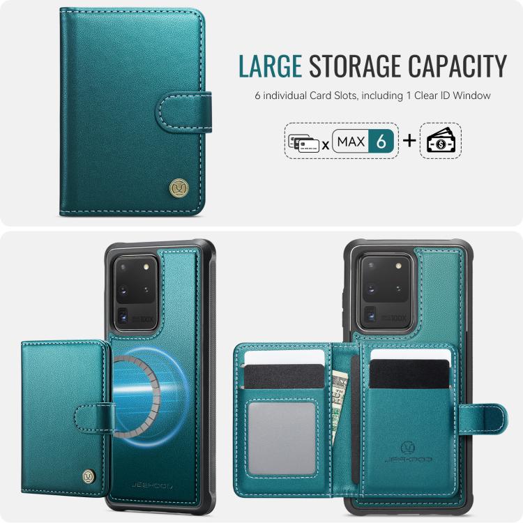 For Samsung Galaxy S20 Ultra 5G JEEHOOD J09 Buckle Card Bag MagSafe Magnetic Style RFID Leather Phone Case