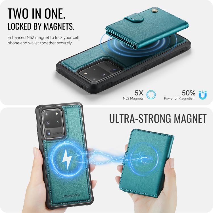 For Samsung Galaxy S20 Ultra 5G JEEHOOD J09 Buckle Card Bag MagSafe Magnetic Style RFID Leather Phone Case
